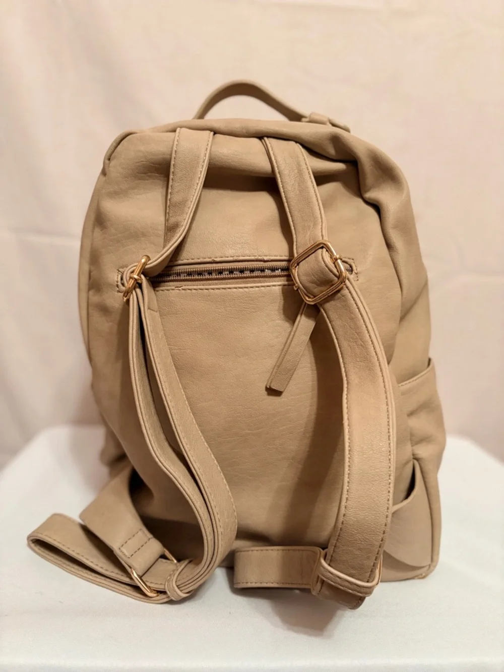 Beige Leather Backpack Purse - Women's Everyday Bag